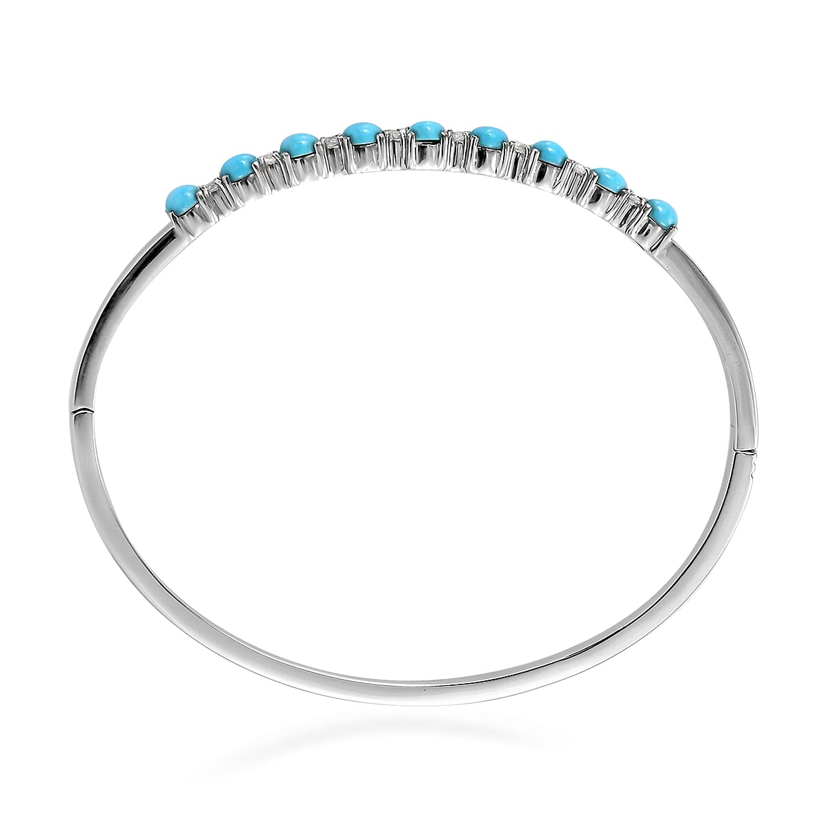 Sleeping Beauty Turquoise and White Zircon 3.15 ctw Stud Earrings and Bangle Bracelet (7.25 In) in Stainless Steel image number 6