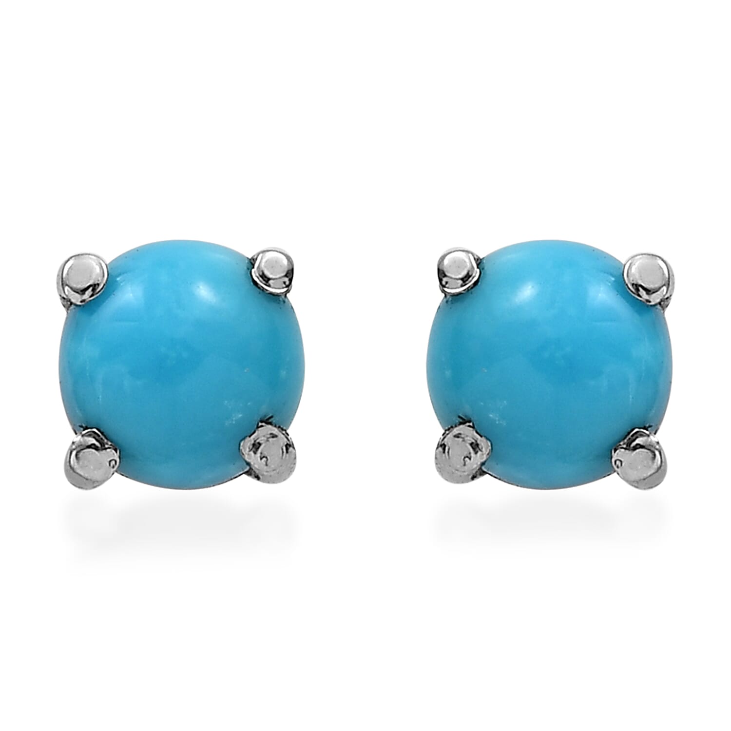 Sleeping Beauty Turquoise and White Zircon 3.15 ctw Stud Earrings and Bangle Bracelet (7.25 In) in Stainless Steel