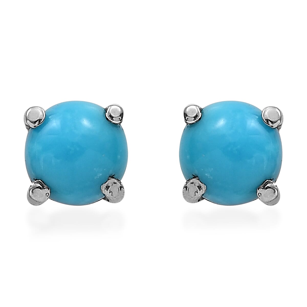 Sleeping Beauty Turquoise and White Zircon 3.15 ctw Stud Earrings and Bangle Bracelet (7.25 In) in Stainless Steel image number 7