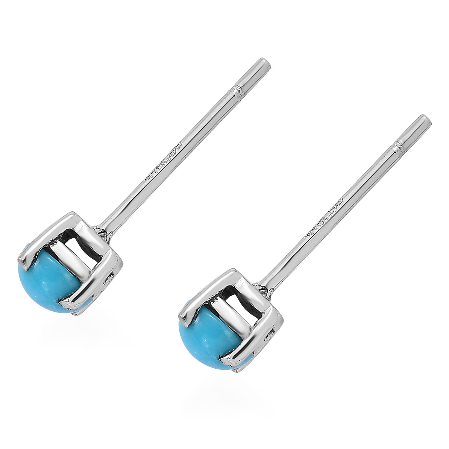 Sleeping Beauty Turquoise and White Zircon 3.15 ctw Stud Earrings and Bangle Bracelet (7.25 In) in Stainless Steel