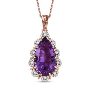 Concave Cut AAA Rose De France Amethyst and Multi Gemstone 8.40 ctw Orchid Dew Pendant Necklace in 18K Vermeil Rose Gold Over Sterling Silver 20 Inches
