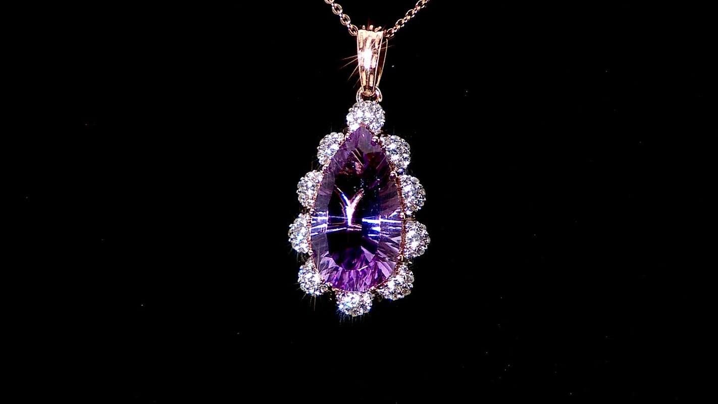 Concave Cut AAA Rose De France Amethyst and Multi Gemstone 8.40 ctw Orchid Dew Pendant Necklace in 18K Vermeil Rose Gold Over Sterling Silver 20 Inches