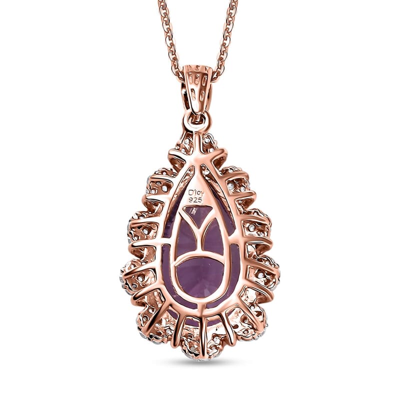 Concave Cut AAA Rose De France Amethyst and Multi Gemstone 8.40 ctw Orchid Dew Pendant Necklace in 18K Vermeil Rose Gold Over Sterling Silver 20 Inches