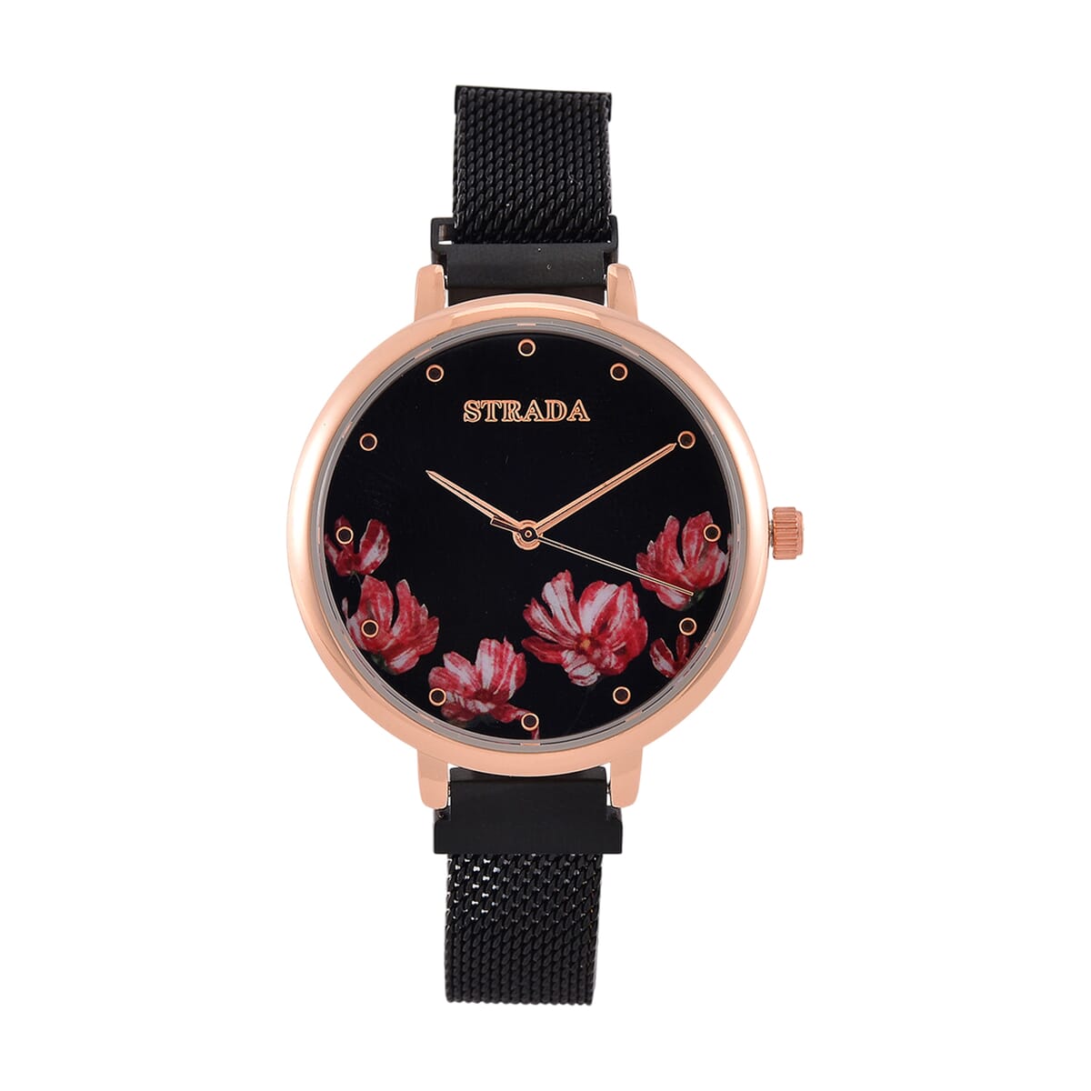Strada Japanese Movement Pink Flower Pattern Dial Watch with Stainless Steel Strap, Matching Scarf and UV400 Sunglass image number 2