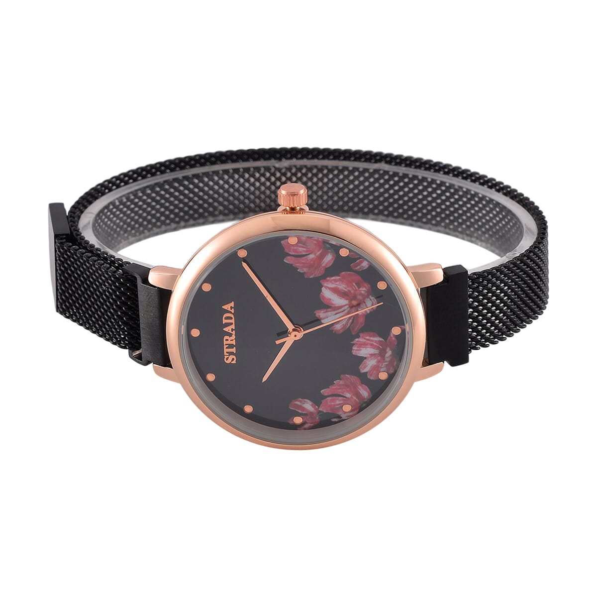 Strada Japanese Movement Pink Flower Pattern Dial Watch with Stainless Steel Strap, Matching Scarf and UV400 Sunglass image number 3