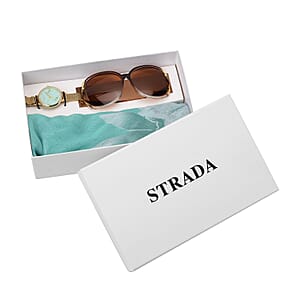 Strada Japanese Movement Green Flower Pattern Dial Watch with Stainless Steel Strap, Matching Scarf and UV400 Sunglass