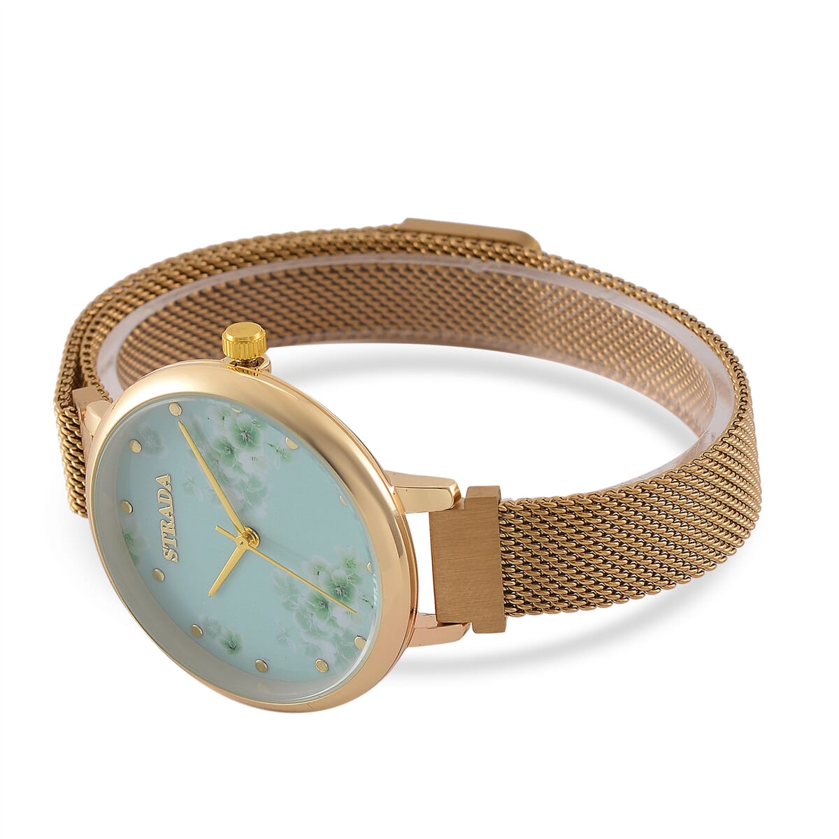 Strada Japanese Movement Green Flower Pattern Dial Watch with Stainless Steel Strap, Matching Scarf and UV400 Sunglass image number 3