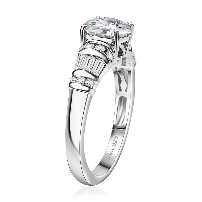 D'Joy Moissanite 4.90 ctw Art Deco Earrings, Ring (Size 5.0) and Pendant Necklace 20 Inches in Rhodium Over Sterling Silver