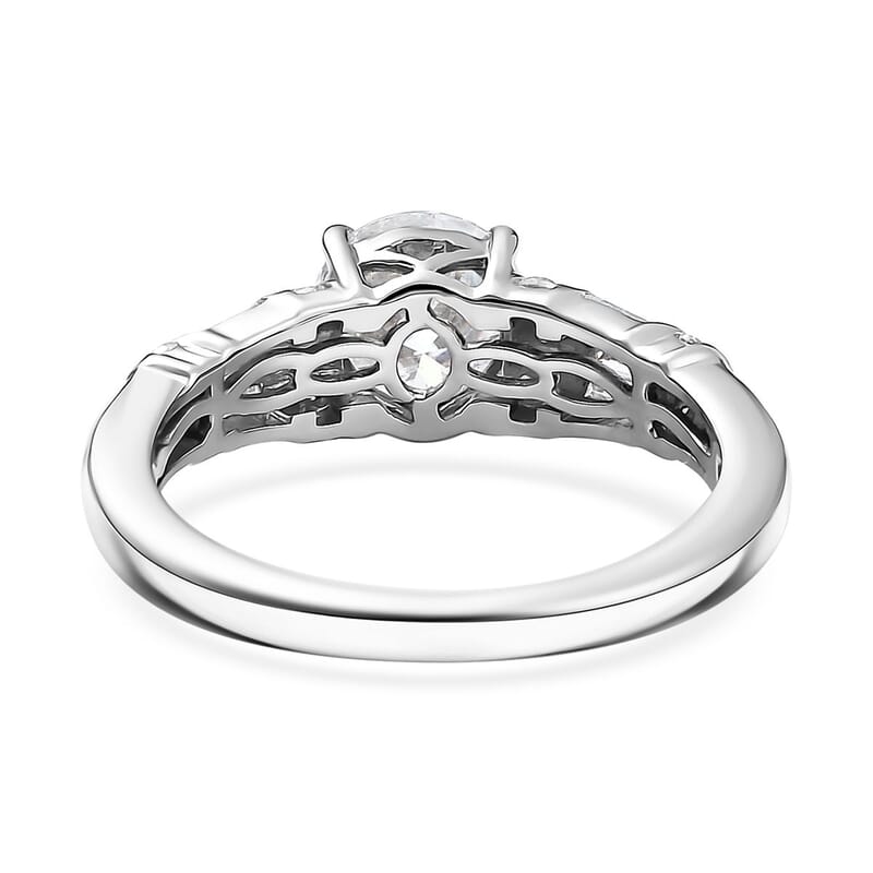 D'Joy Moissanite 4.90 ctw Art Deco Earrings, Ring (Size 5.0) and Pendant Necklace 20 Inches in Rhodium Over Sterling Silver
