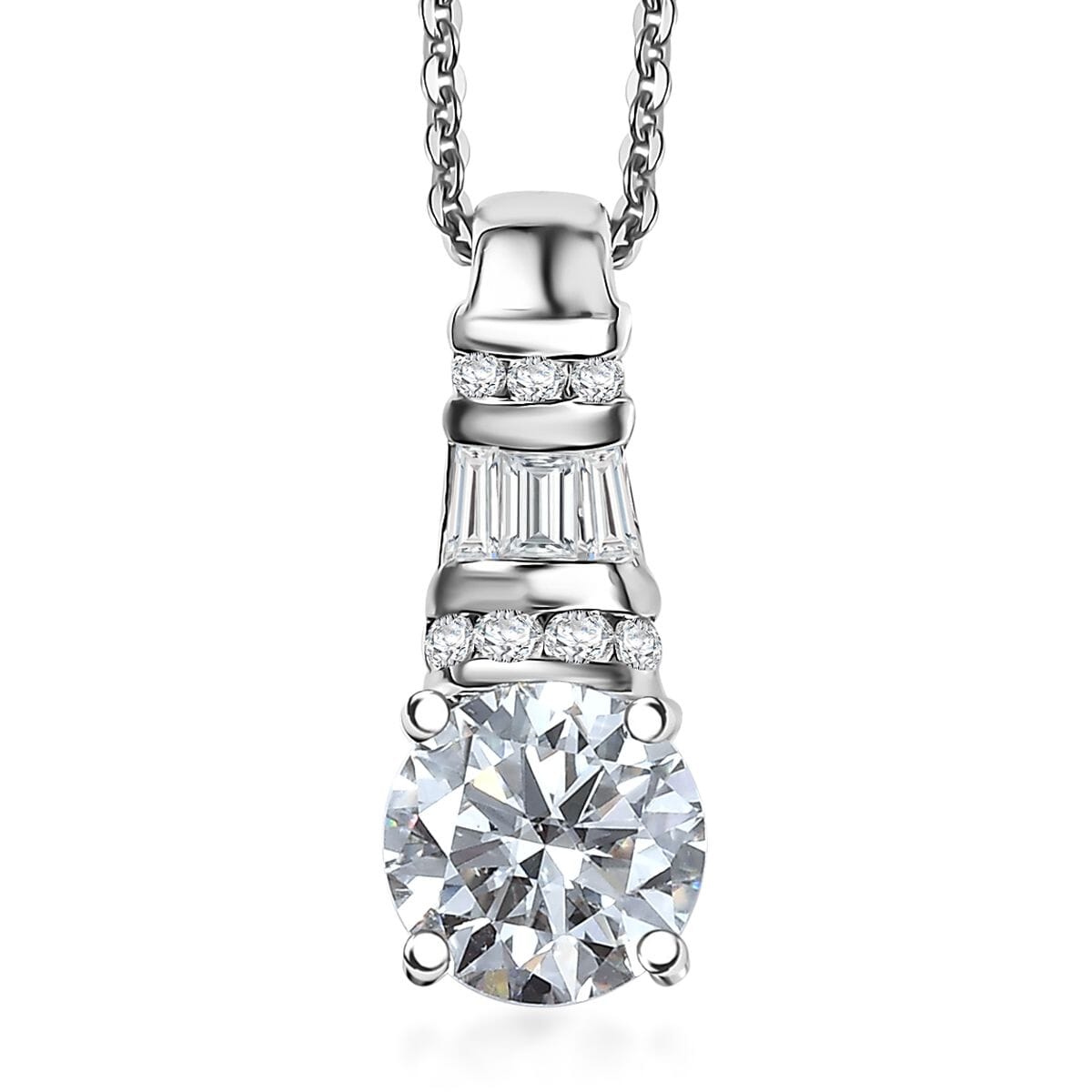 Moissanite 4.90 ctw Earrings, Ring (Size 6.0) and Pendant Necklace 20 Inches in Rhodium Over Sterling Silver image number 7