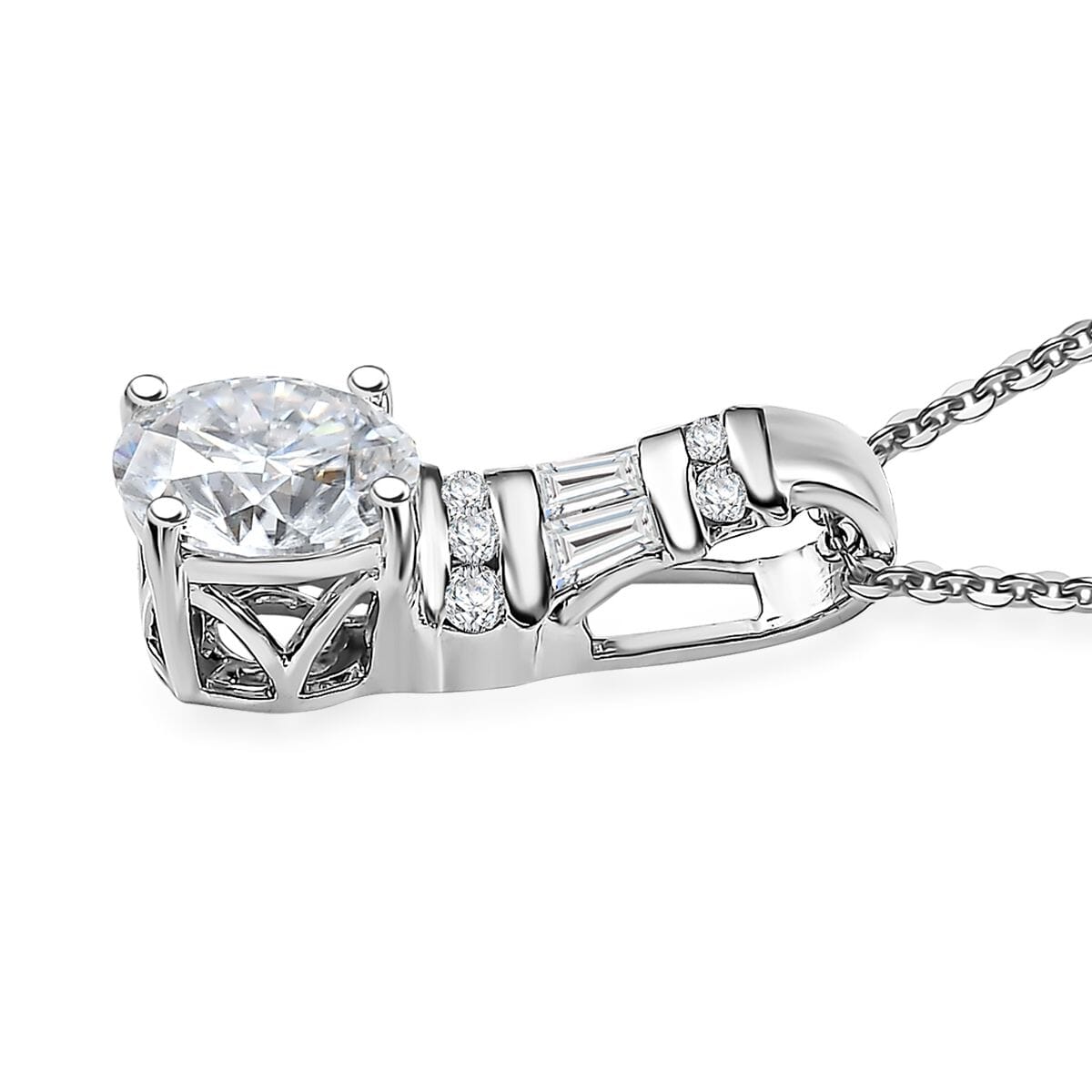 Moissanite 4.90 ctw Earrings, Ring (Size 6.0) and Pendant Necklace 20 Inches in Rhodium Over Sterling Silver image number 8