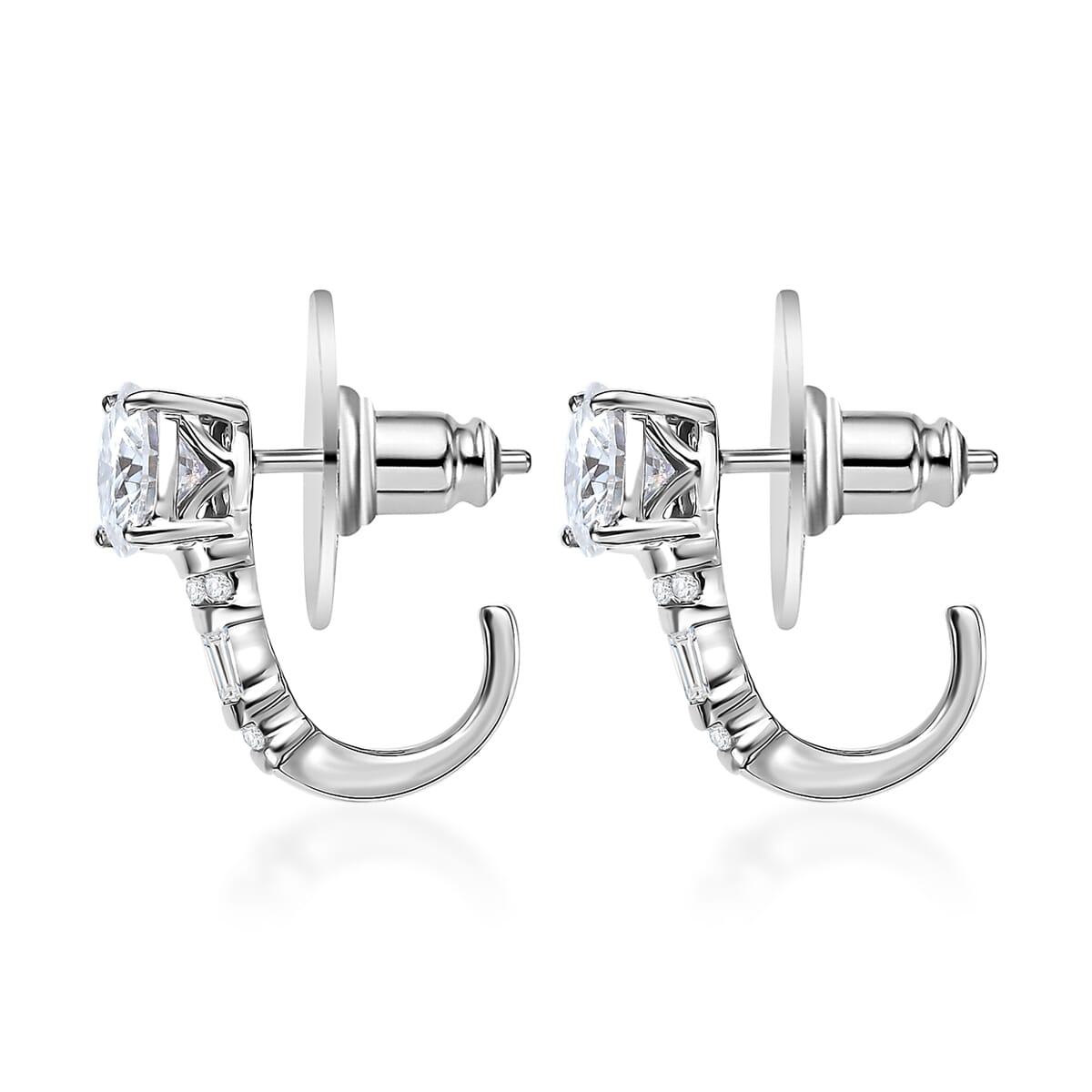 TLV Moissanite (Rnd 7mm) Earrings, Ring (Size 7.0) and Pendant Necklace (20 Inches) in Rhodium Over Sterling Silver 4.90 ctw image number 2