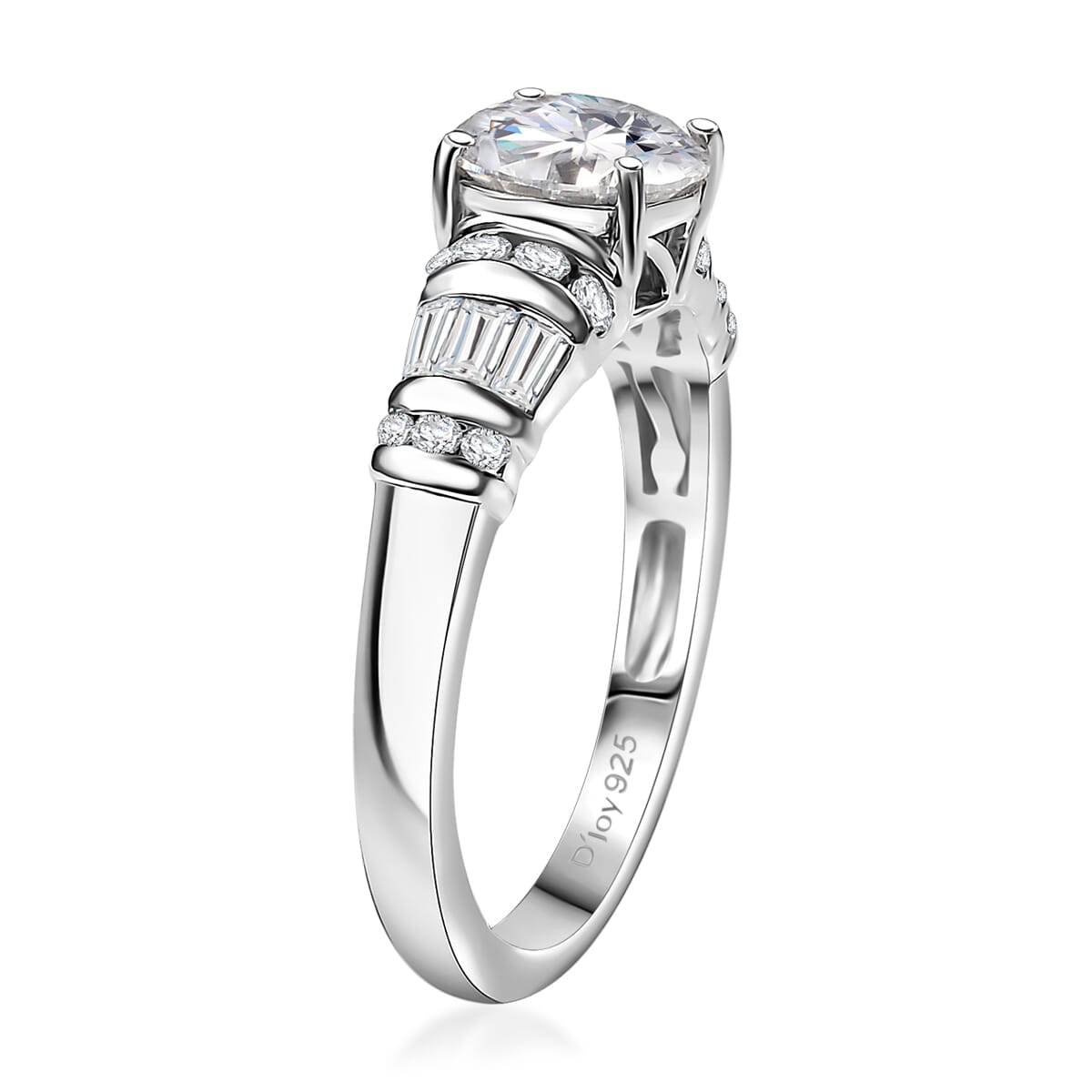 TLV Moissanite (Rnd 7mm) Earrings, Ring (Size 7.0) and Pendant Necklace (20 Inches) in Rhodium Over Sterling Silver 4.90 ctw image number 5