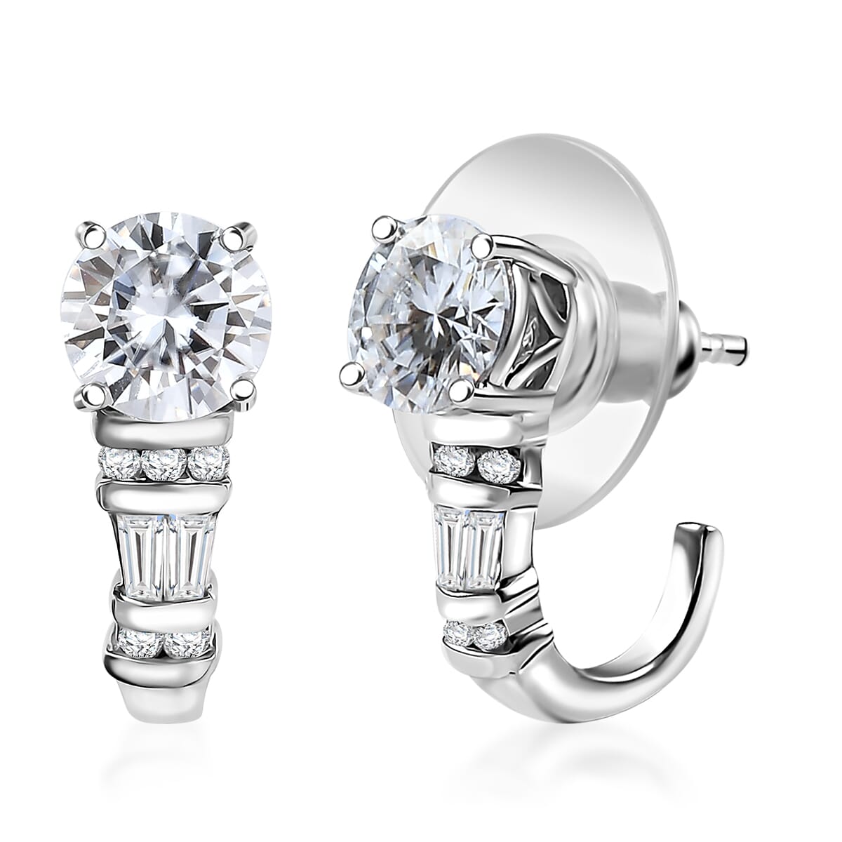 TLV Moissanite (Rnd 7mm) Earrings, Ring (Size 7.0) and Pendant Necklace (20 Inches) in Rhodium Over Sterling Silver 4.90 ctw image number 10