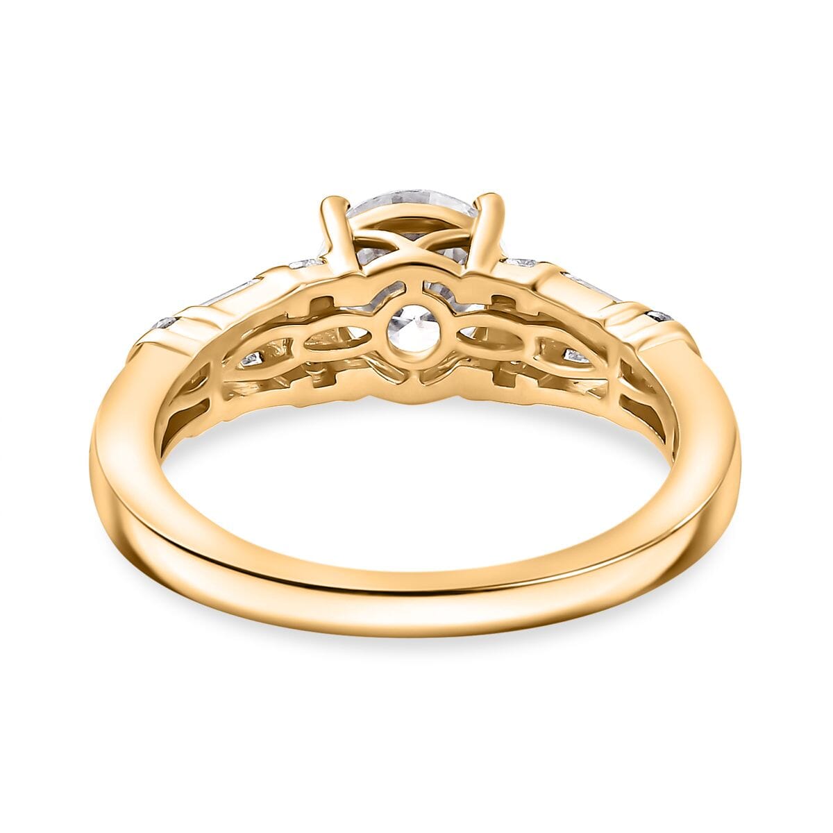 Moissanite 4.90 ctw Earrings, Ring (Size 5.0) and Pendant Necklace 20 Inches in 18K Vermeil Yellow Gold Over Sterling Silver image number 5