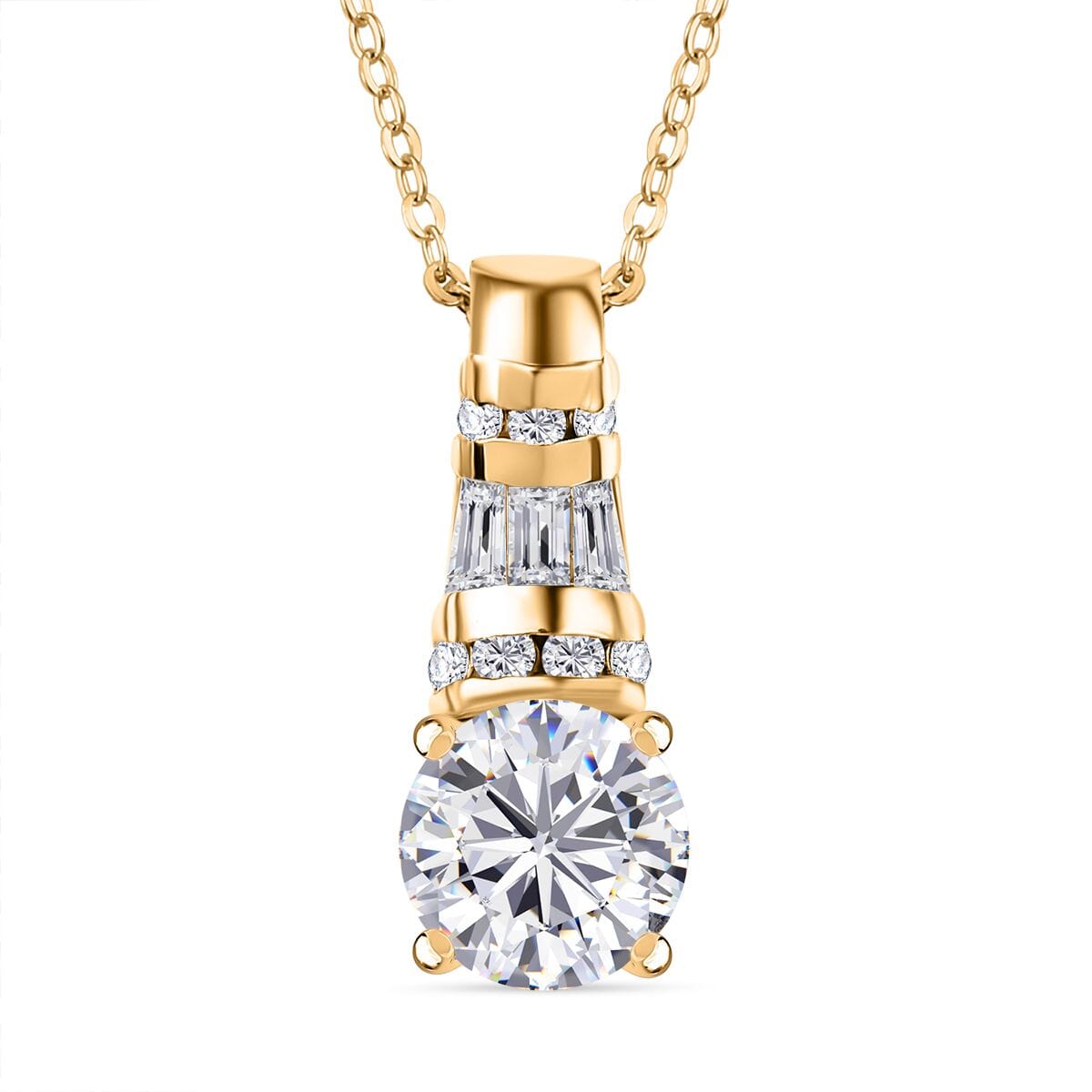 Moissanite 4.90 ctw Earrings, Ring (Size 5.0) and Pendant Necklace 20 Inches in 18K Vermeil Yellow Gold Over Sterling Silver image number 6