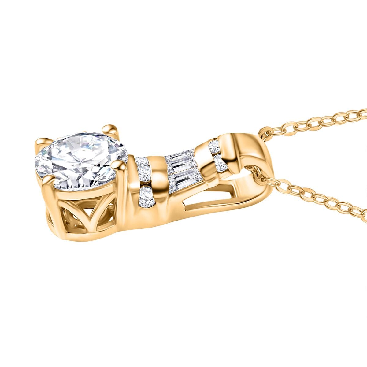 Moissanite 4.90 ctw Earrings, Ring (Size 5.0) and Pendant Necklace 20 Inches in 18K Vermeil Yellow Gold Over Sterling Silver image number 7