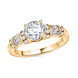 D'Joy Moissanite 4.90 ctw Art Deco Earrings, Ring (Size 7.0) and Pendant Necklace 20 Inches in 18K Vermeil Yellow Gold Over Sterling Silver