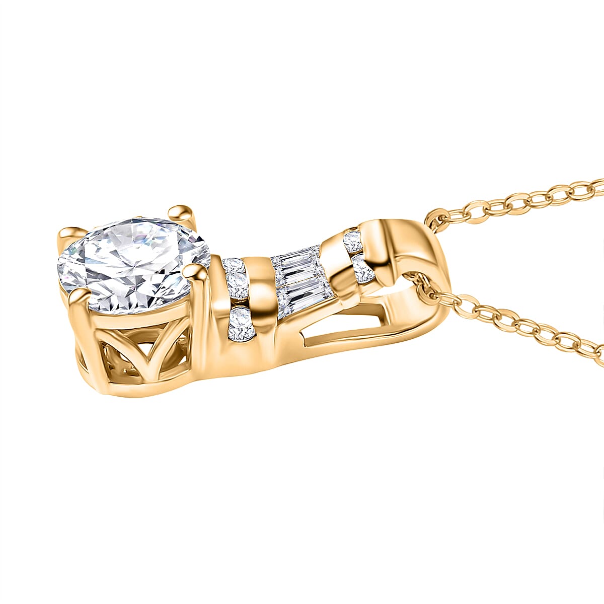 D'Joy Moissanite 4.90 ctw Art Deco Earrings, Ring (Size 7.0) and Pendant Necklace 20 Inches in 18K Vermeil Yellow Gold Over Sterling Silver image number 7