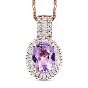 Premium Martha Rocha Kunzite and Diamond 1.75 ctw Halo Pendant Necklace in 18K Vermeil Rose Gold Over Sterling Silver 20 Inches