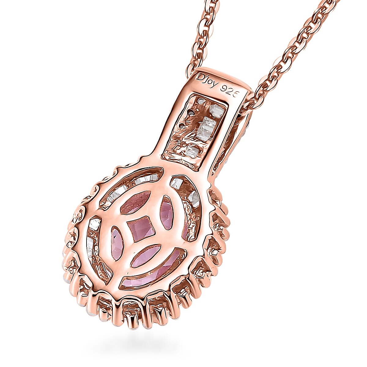 Premium Martha Rocha Kunzite and Diamond 1.75 ctw Halo Pendant Necklace in 18K Vermeil Rose Gold Over Sterling Silver 20 Inches