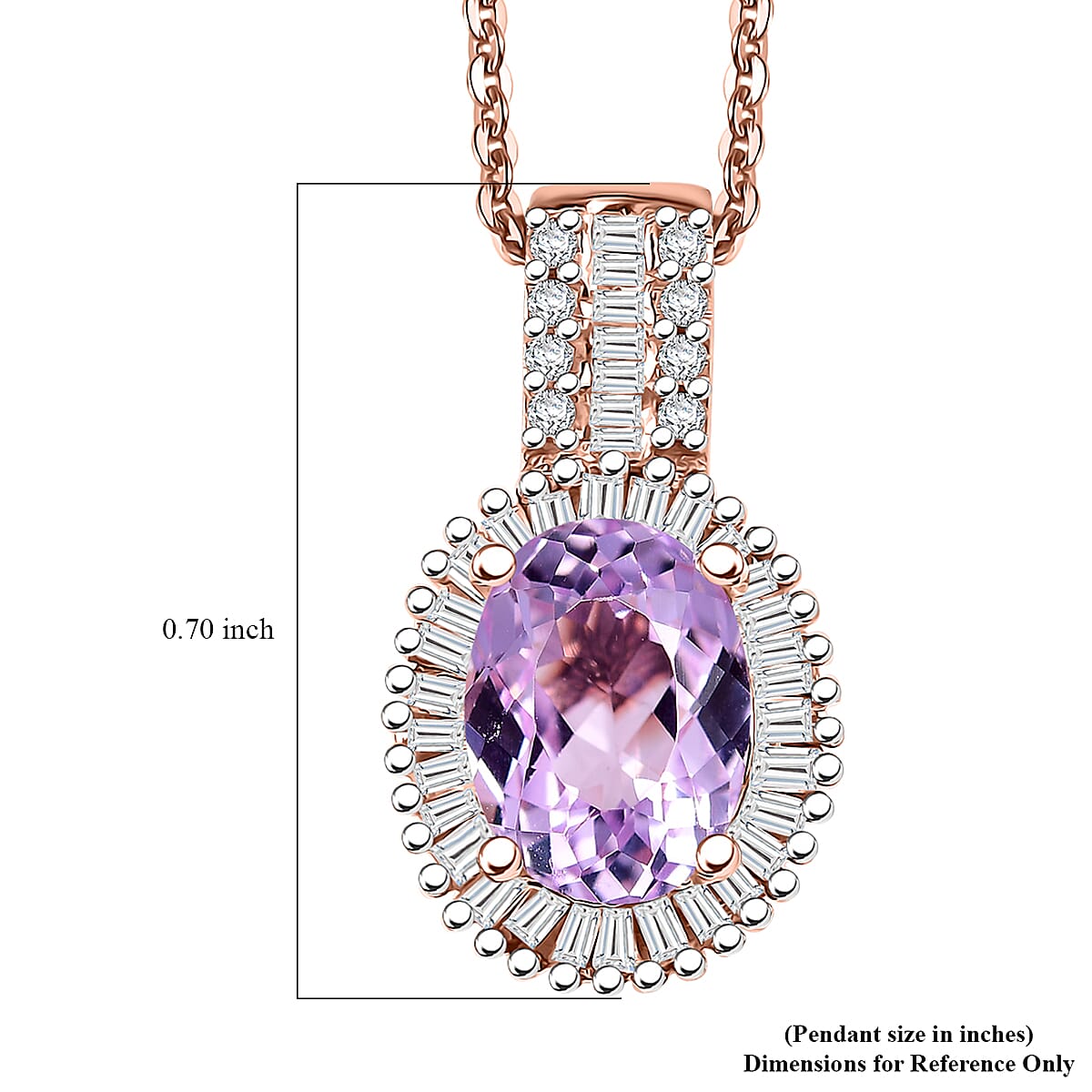 Premium Martha Rocha Kunzite and Diamond 1.75 ctw Halo Pendant Necklace in 18K Vermeil Rose Gold Over Sterling Silver 20 Inches