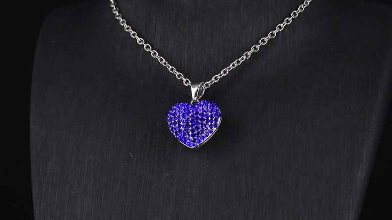 Blue Austrian Crystal Heart Pendant Necklace (24 Inches) in Silvertone