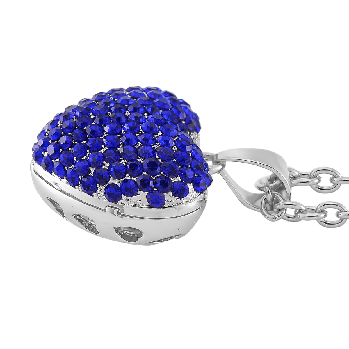 Blue Austrian Crystal Heart Pendant Necklace in Silvertone 24 Inches image number 2