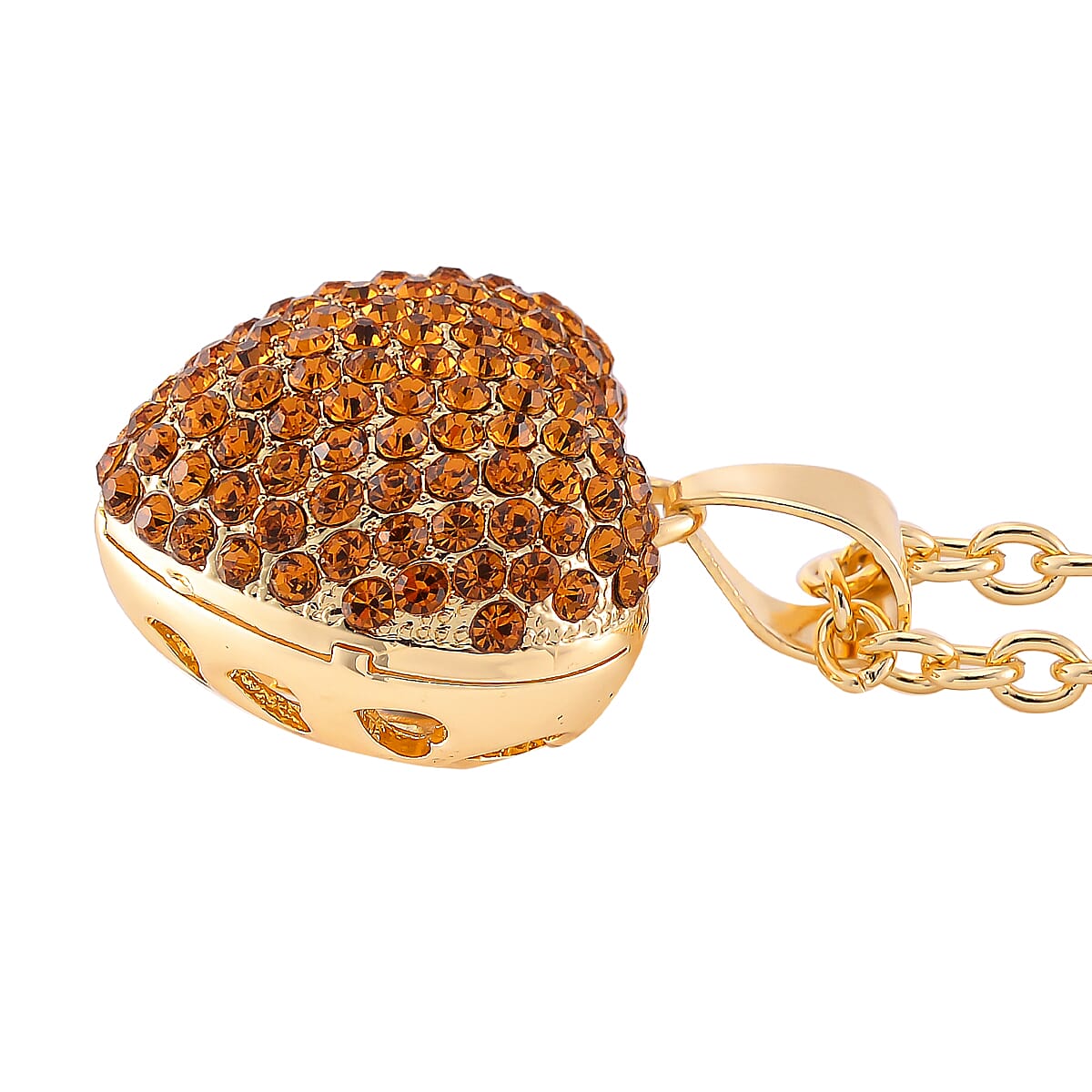Champagne Austrian Crystal Heart Pendant Necklace in Goldtone 24 Inches image number 2