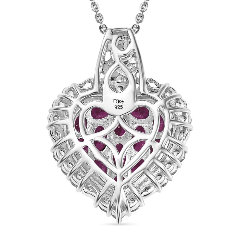 Niassa Ruby (FF) and White Zircon 4.40 ctw Heart Pendant Necklace in 18K Vermeil YG and Rhodium Over Sterling Silver 20 Inches