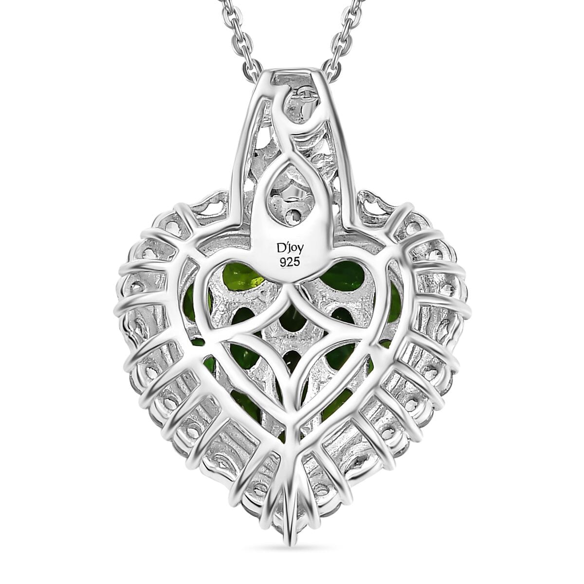 Chrome Diopside and White Zircon 3.70 ctw Heart Pendant Necklace in 18K Vermeil YG and Rhodium Over Sterling Silver 20 Inches image number 4