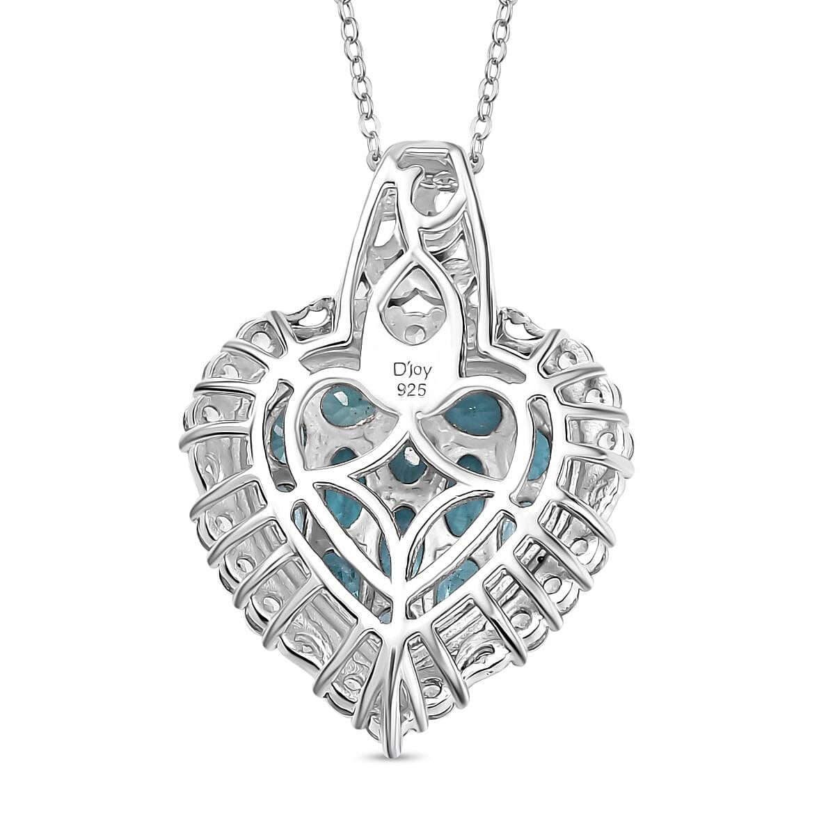 Betroka Blue Apatite, White Zircon Heart Pendant Necklace (20 Inches) in 18K Vermeil YG and Rhodium Over Sterling Silver 3.75 ctw image number 4