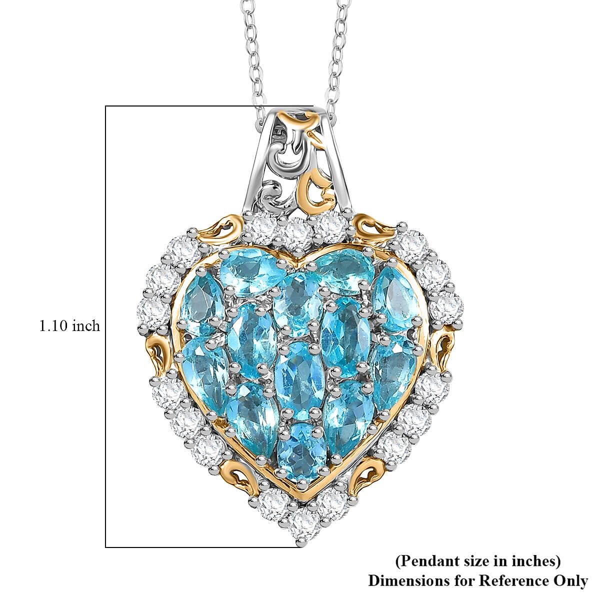 Betroka Blue Apatite, White Zircon Heart Pendant Necklace (20 Inches) in 18K Vermeil YG and Rhodium Over Sterling Silver 3.75 ctw image number 5