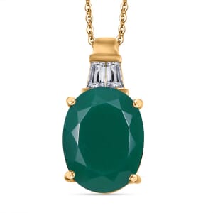 Verde Onyx and White Topaz 8.10 ctw Pendant Necklace in 18K Vermeil Yellow Gold Over Sterling Silver 20 Inches