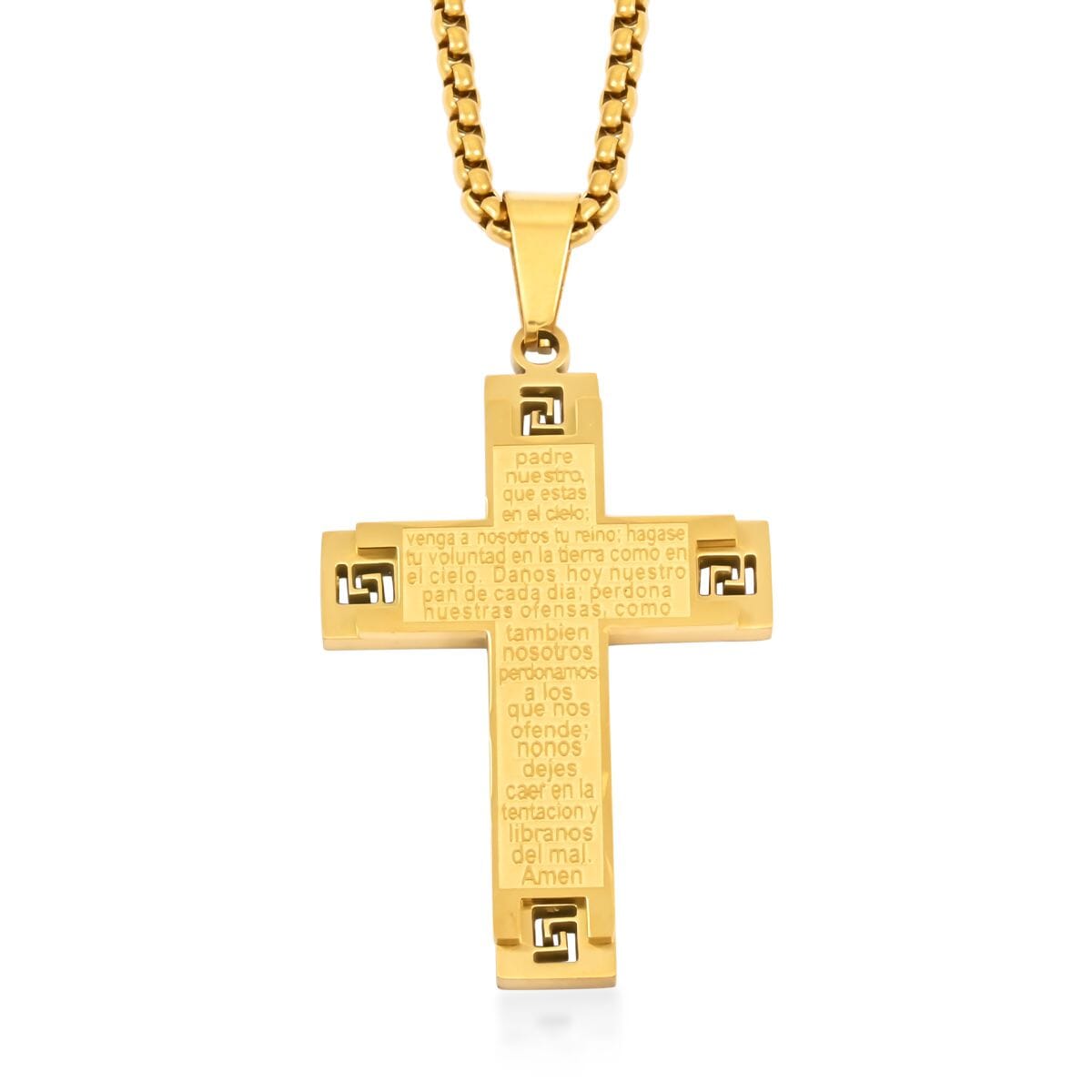 Prayer Cross Pendant Necklace 24 Inches in ION Plated YG Stainless Steel image number 0