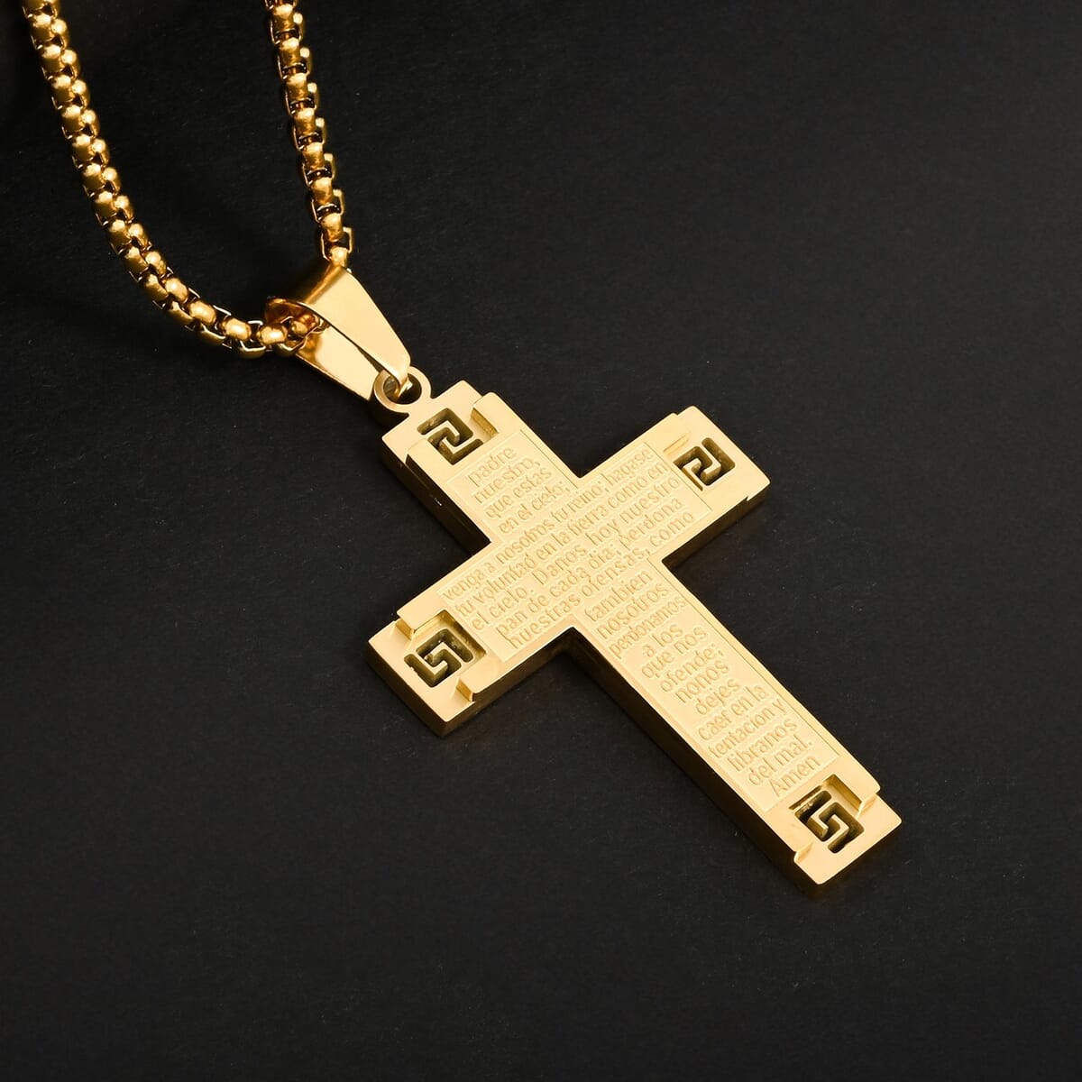 Prayer Cross Pendant Necklace 24 Inches in ION Plated YG Stainless Steel image number 1