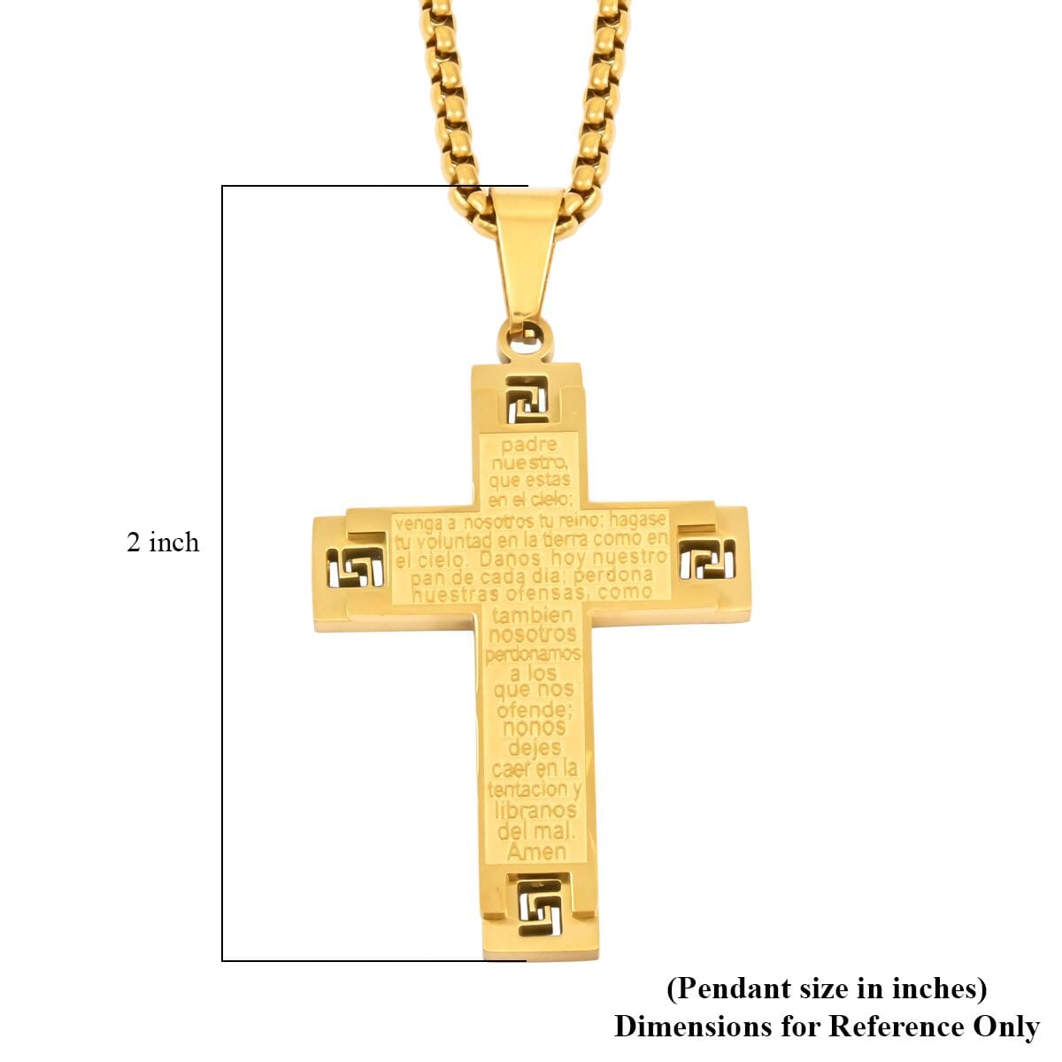 Prayer Cross Pendant Necklace 24 Inches in ION Plated YG Stainless Steel image number 4