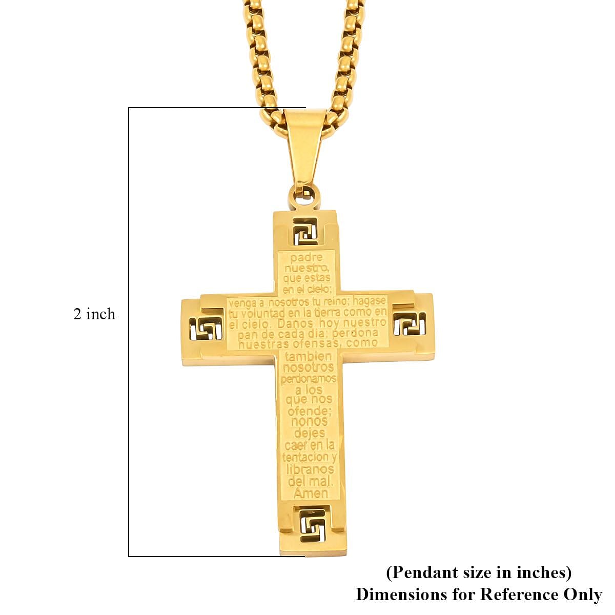 Prayer Cross Pendant Necklace 24 Inches in ION Plated YG Stainless Steel