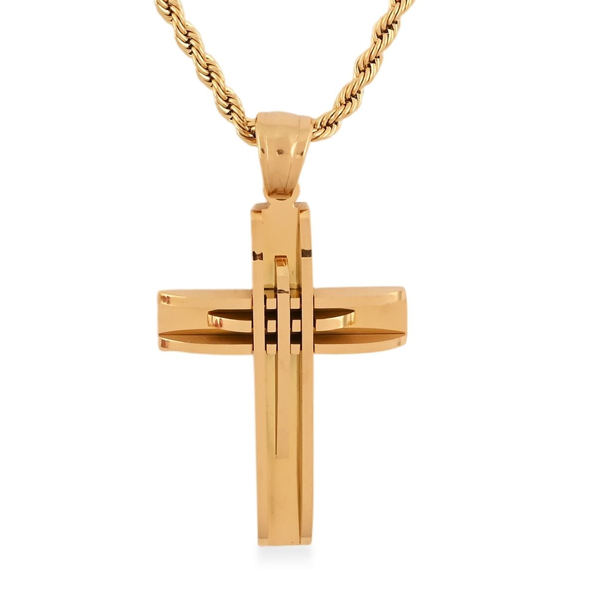 Cross Pendant Necklace 24 Inches in ION Plated YG Stainless Steel image number 0