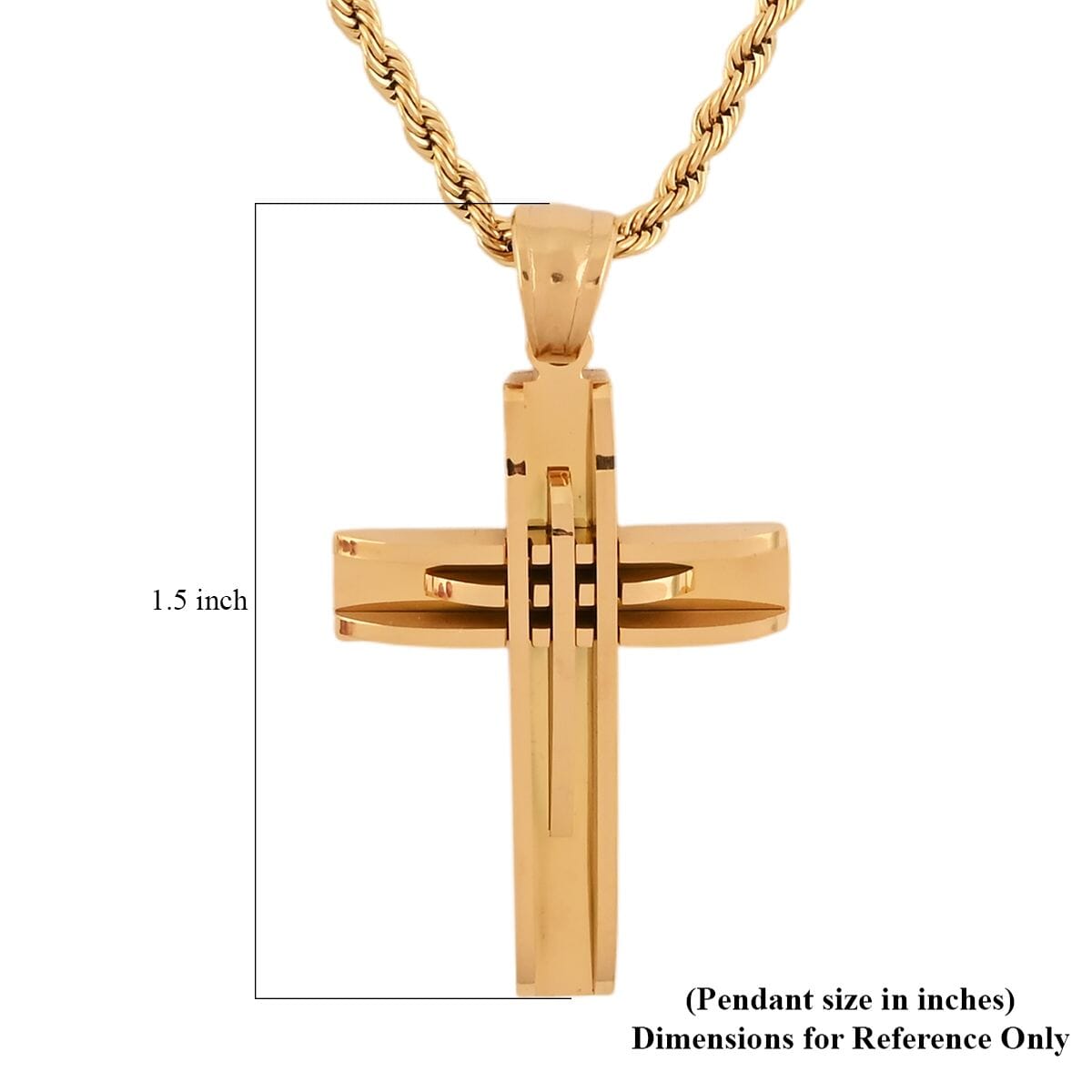 Cross Pendant Necklace 24 Inches in ION Plated YG Stainless Steel image number 4