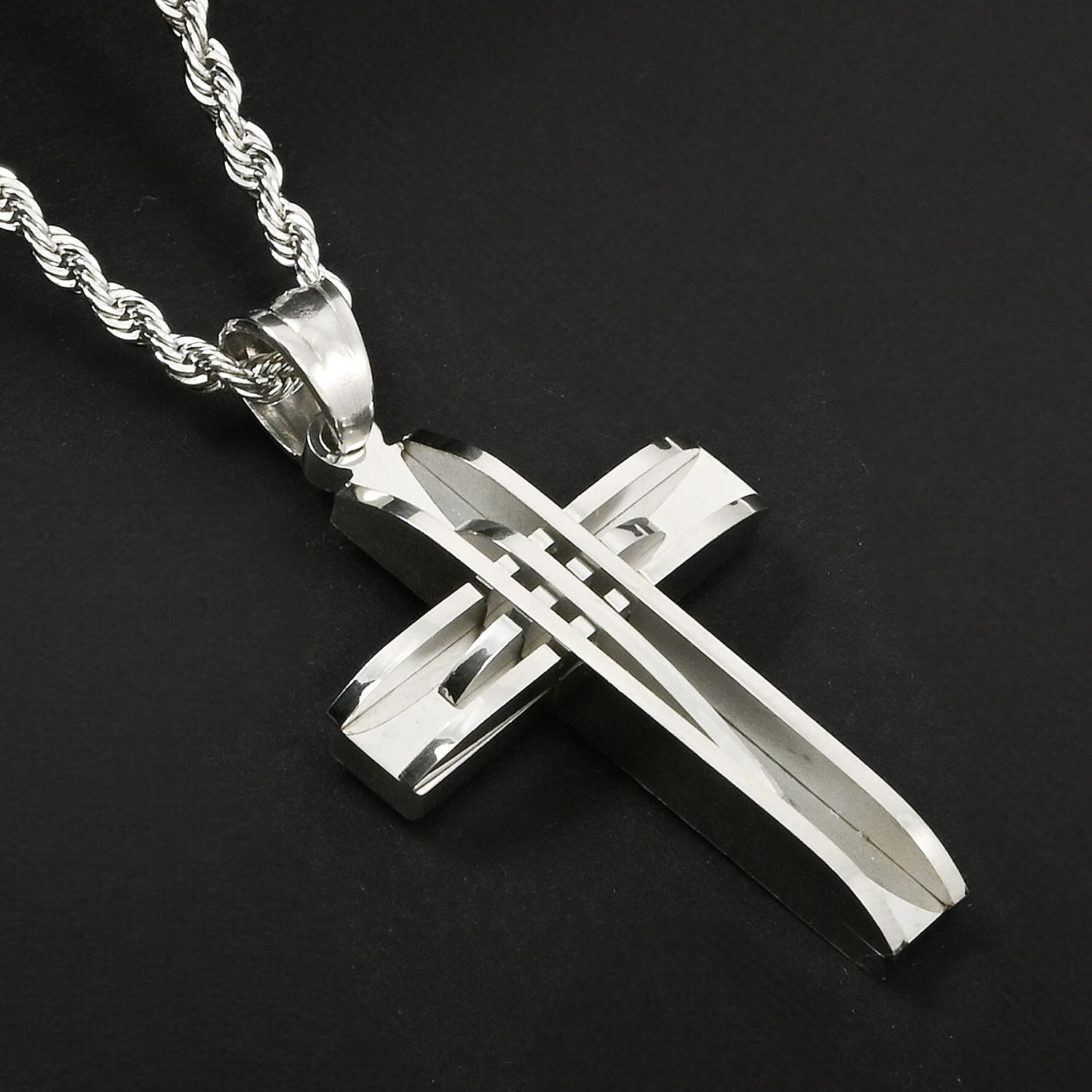 Cross Pendant Necklace 24 Inches in Stainless Steel