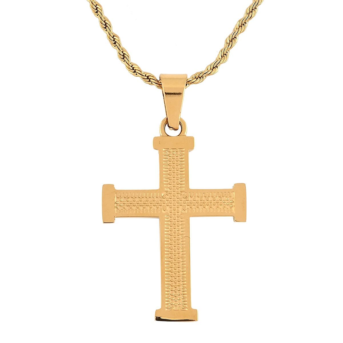 Dot Cross Pendant Necklace 24 Inches in ION Plated YG Stainless Steel image number 0