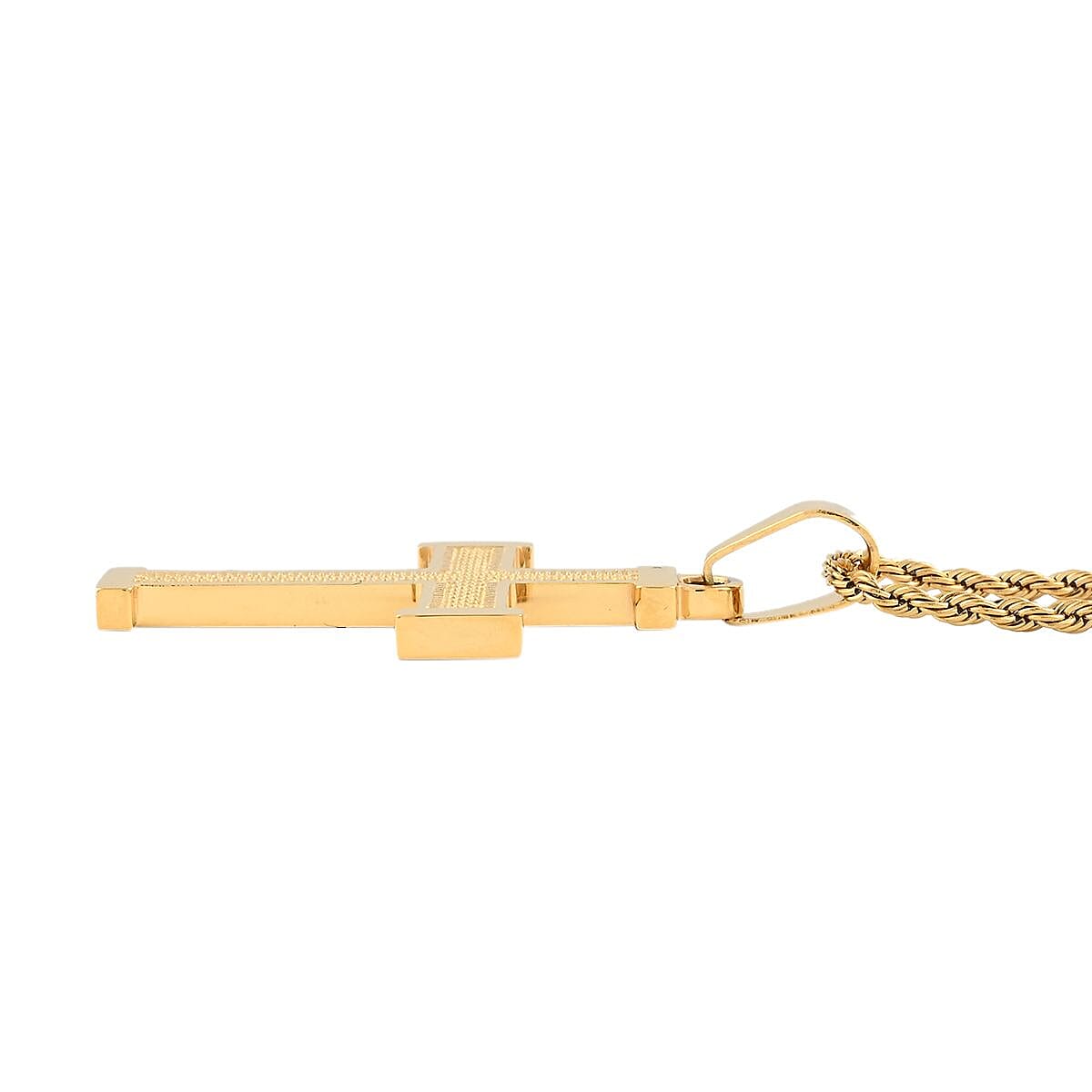 Dot Cross Pendant Necklace 24 Inches in ION Plated YG Stainless Steel image number 2