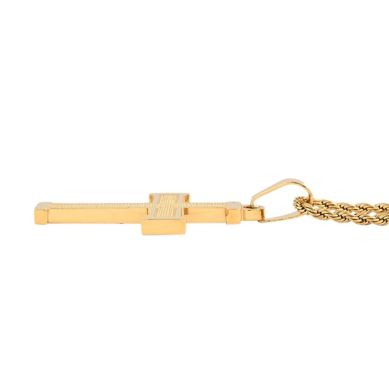 Dot Cross Pendant Necklace 24 Inches in ION Plated YG Stainless Steel