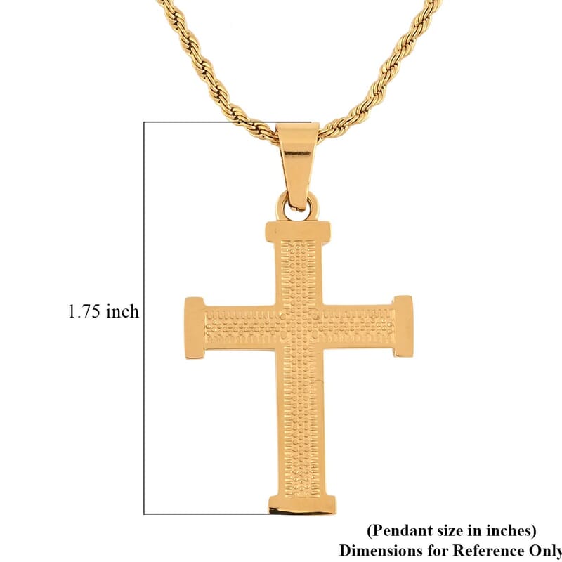 Dot Cross Pendant Necklace 24 Inches in ION Plated YG Stainless Steel