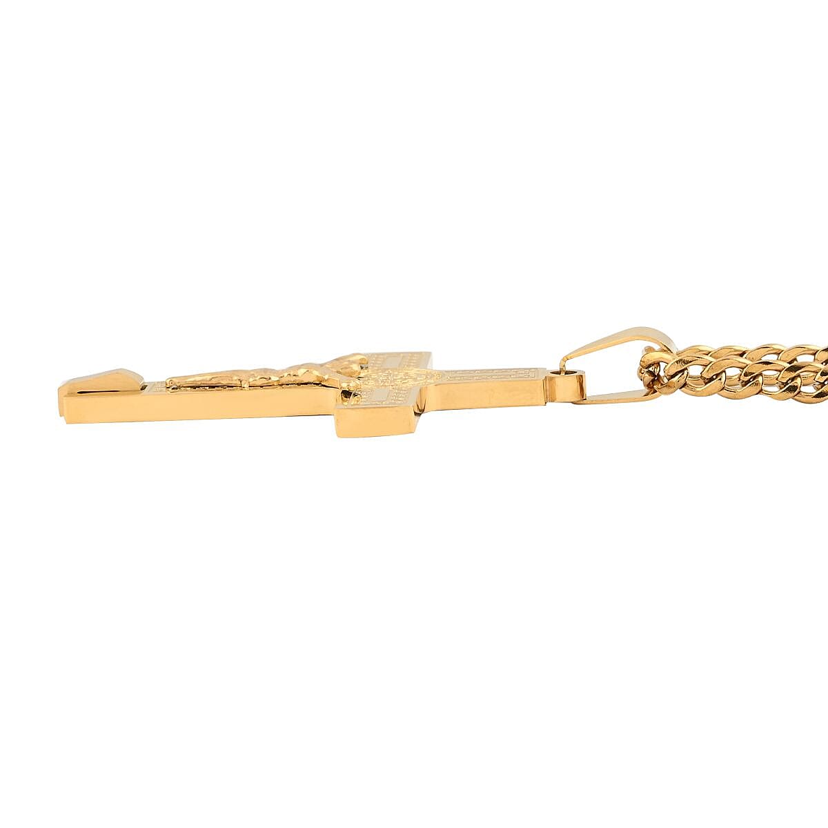 Jesus Cross Pendant Necklace in ION Plated YG Stainless Steel 24 Inches image number 3