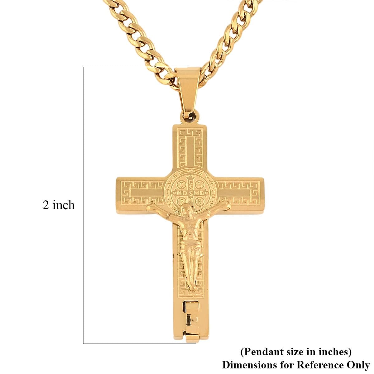 Jesus Cross Pendant Necklace in ION Plated YG Stainless Steel 24 Inches image number 6