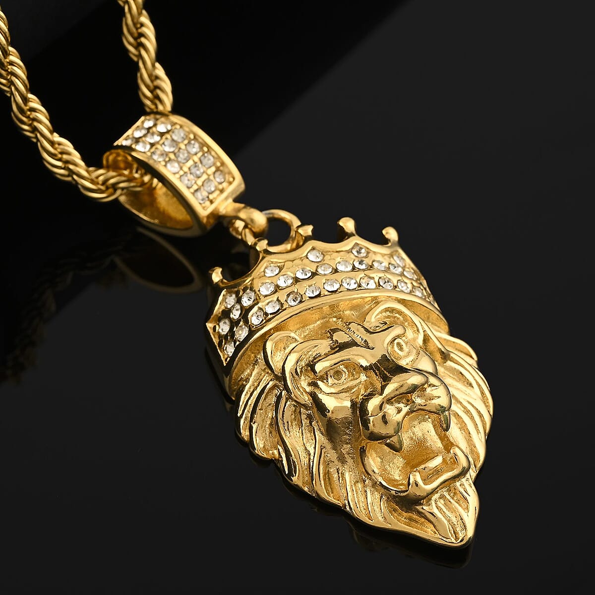 Austrian Crystal Pendant Necklace 30 Inches in ION Plated YG Stainless Steel image number 1