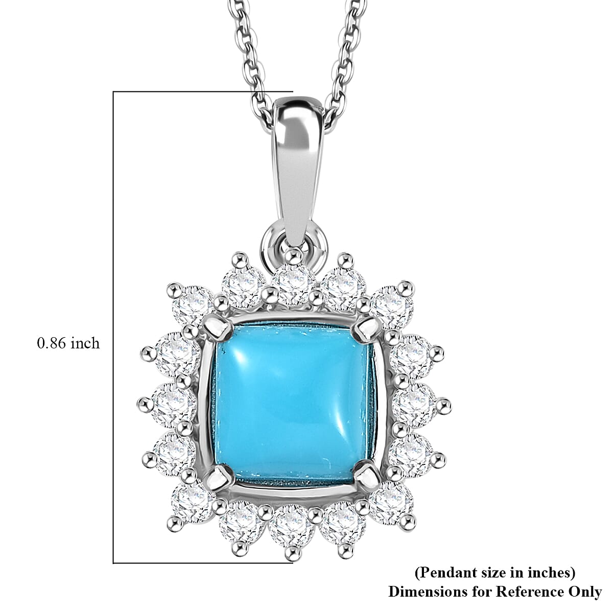Sleeping Beauty Turquoise and White Zircon 2.35 ctw Sunburst Pendant Necklace in Rhodium Over Sterling Silver 20 Inches image number 6
