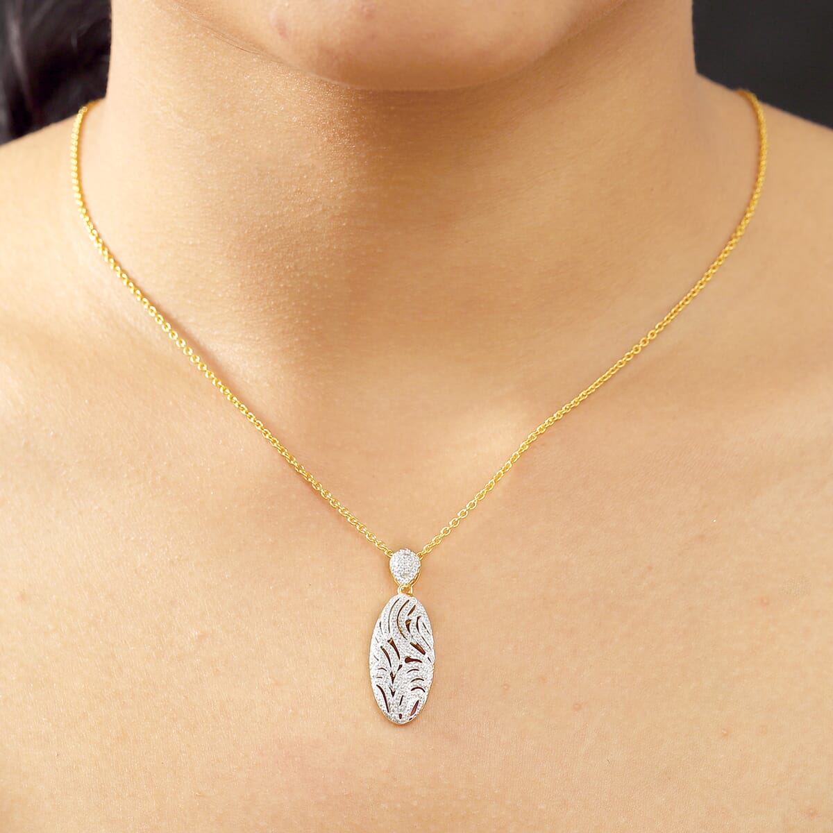 Karis Diamond Pendant in 18K YG Plated with Stainless Steel Necklace 20 Inches image number 2